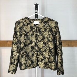 Vanessa STEVENS Vintage Black‎ & Metallic Gold Floral Blazer Sz 18